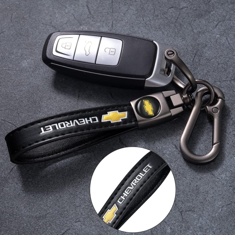leather car keychain set for Chevrolet men and women family present keychain key ring lanyard accessories (black)